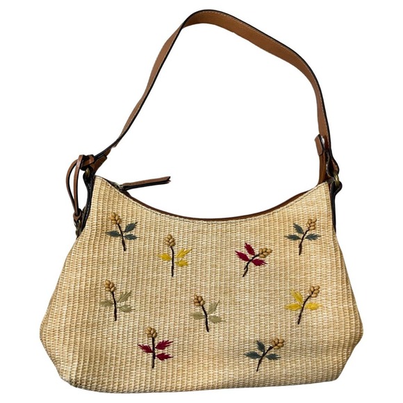Fossil Bags Nwot Fossil Rattan Leather Straw Embroidered Hangbag